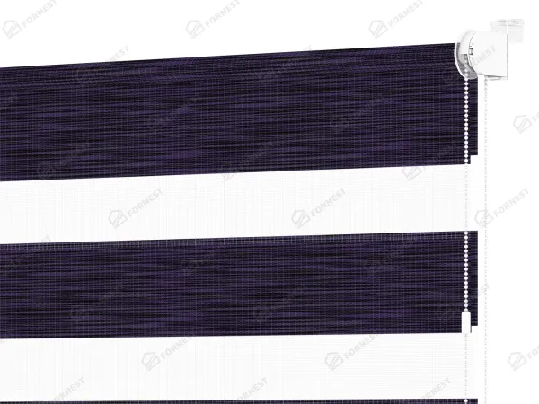 Roleta MINI - deň a noc - látka Maurícius 68 - tmavo fialová (čierny dekor)
