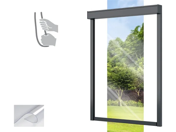 Screenové rolety - BOX 85 - pružinová - transparentné PVC - ručné ovládanie